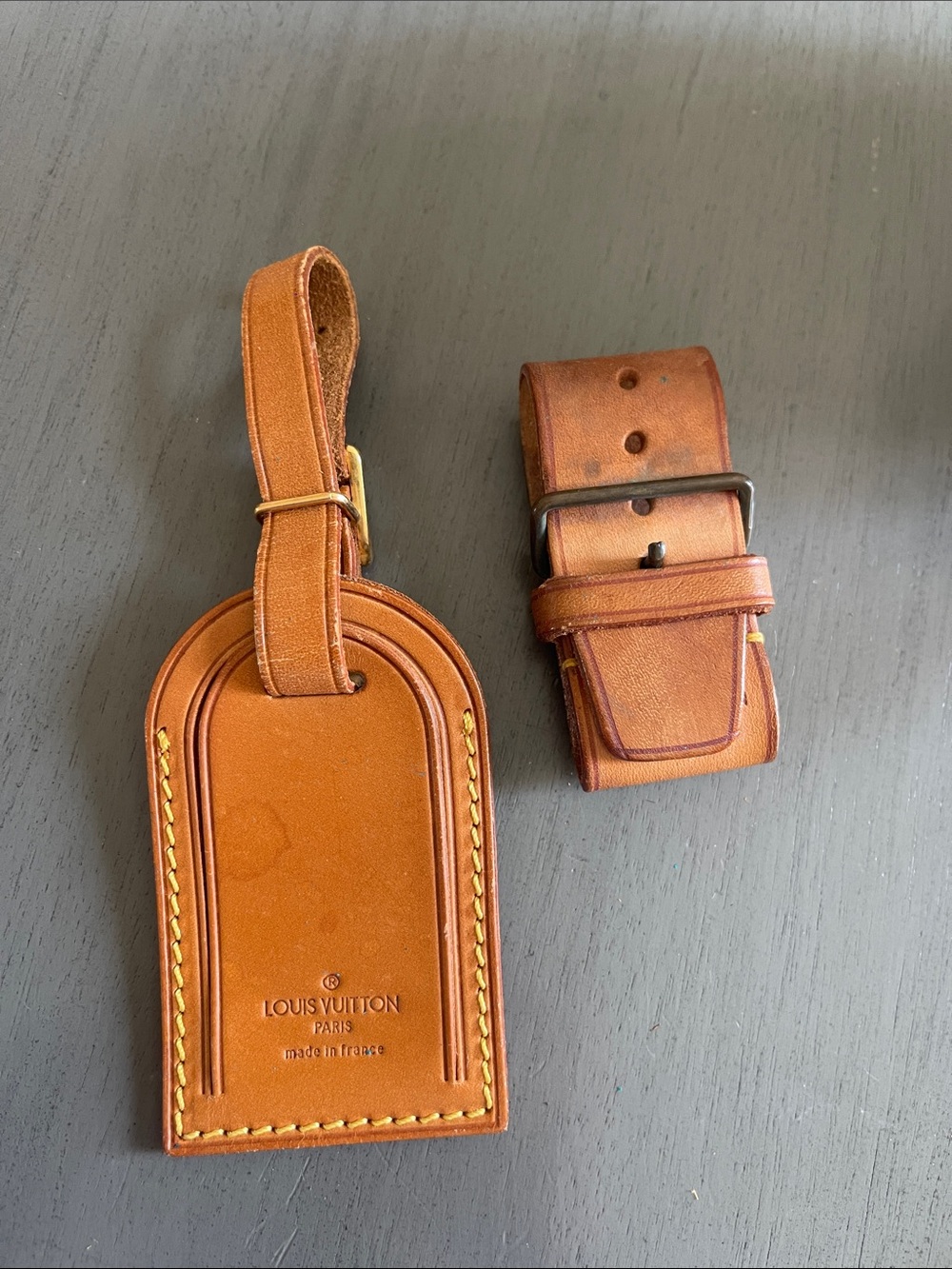 Louis Vuitton Brown Leather Luggage Tag and Strap Set
